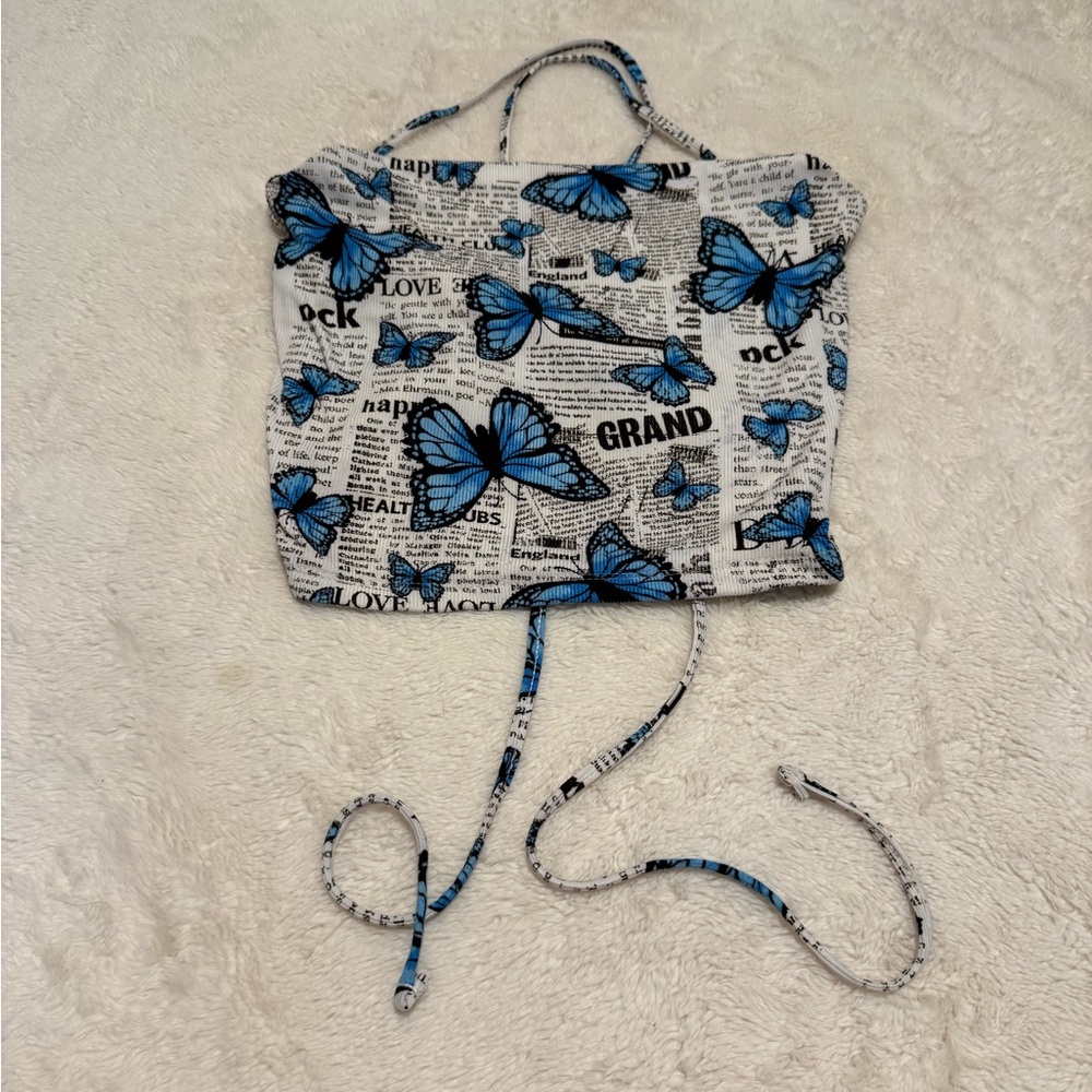 Butterfly and Newspaper Print Tank Top